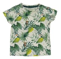 Bílo-zelené tričko s listy a tukany Zeeman