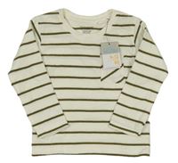 Nové - Smetanovo-khaki pruhované mikinotriko s vreckom Primark