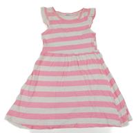 Neónově ružovo-biele pruhované bavlnené šaty Zeeman