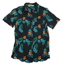Černá květovaná košile s listy H&M
