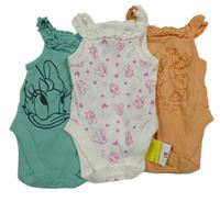 Nové - 3x žebrované body s Minnie a Daisy - oranžové + bílé + tyrkysové George