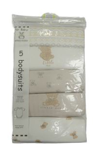 Nové - 5x body s medvědy - 2x bílé + 2x světlebéžové + bílé vzorované Dunnes