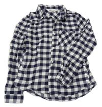 Tmavomodro-bílá kostkovaná flanelová halenka H&M