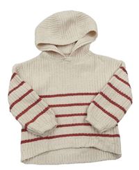 Smotanový pletený sveter s tehlovymi pruhmi a kapucňou F&F