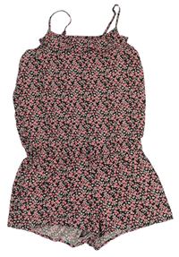Čierno-ružový kvetovaný ľahký kraťasový overal H&M