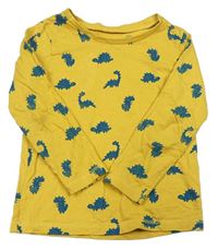 Horčicové pyžamové tričko s modrymi dinosaurami George
