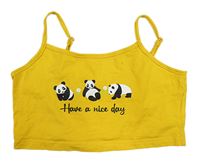 Žltý crop top s pandami Shein