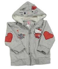 Šedá melírovaná propínací mikina s Hello Kitty a zateplenou kapucí C&A