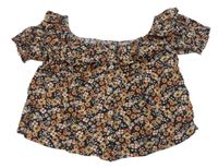 Černo-růžová květovaná crop halenka s volánkem Next