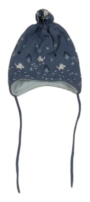 Modrá pletená vzorovaná podšitá čapica s brmbolcom