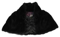 Nové - Černá kožešinová podšitá pelerína na zavazování