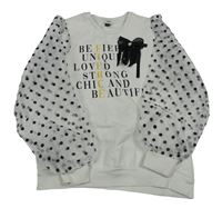 Biela mikina s nápismi a tylovymi bodkovaná ymi rukávy River Island