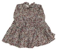 Smetnaovo-barevné květované manšestrové šaty 