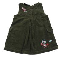 Khaki manšestrové šaty s výšivkami 