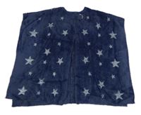 Tmavomodré chlupaté svetrové pončo s hvězdičkami 