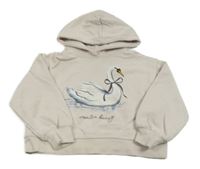 Pudrová crop mikina s labuťou a kapucňou Zara