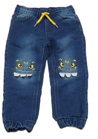 Tmavomodré cuff teplákové rifle s příšerkami Kiki&Koko