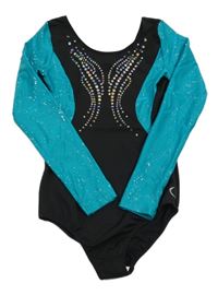 Černo-tyrkysové sportovní body s flitry 