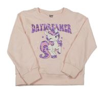 Svetloružová mikina s nápisom a jednorožcom