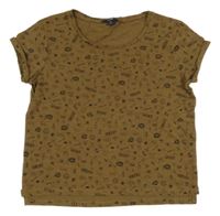 Hnedé vzorované crop tričko s obrázkami kiabi