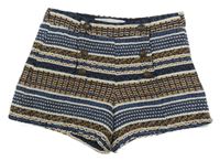 Modro-béžové melírované pletené kraťasy s gombíkmi Zara