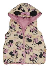 Smetanovo-ružová šušťáková zateplená vesta s Minnie a kapucňou Disney