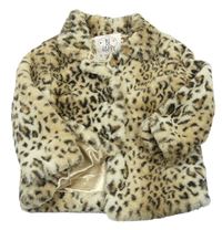 Béžová kožušinová podšitá bunda s leopardím vzorom F&F