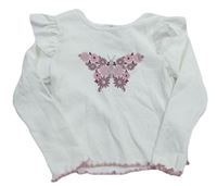 Smotanové rebrované tričko s motýlem z květů Primark