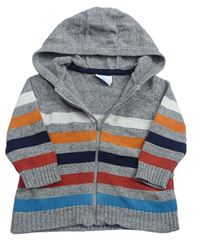 Sivo-farebný pruhovaný prepínaci sveter s kapucňou Topomini
