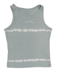 Šedomodro-biely pruhovaný rebrovaný top s nápisom Primark