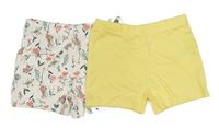 2set - 2x elastické kraťasy - žluté + bílé květované 