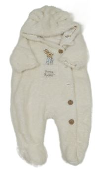 Biela chlpatá podšitá kombinéza s králikom a kapucňou zn. TU