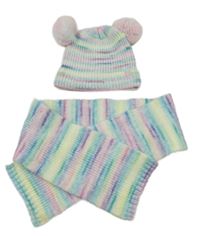 2set - Barevná pastelová čepice s bambulemi + šála 