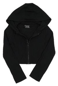 Čierna rebrovaná prepínaci crop mikina s kapucňou Primark