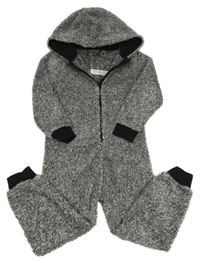 Černo-bílá melírovaná chlupatá kombinéza s kapucí Next