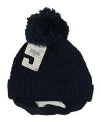 Nové - Tmavomodrá vzorovaná čepice s bambulí Next