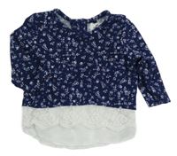 Tmavomodro-biely kvetovaný sveter s čipkou Early Days