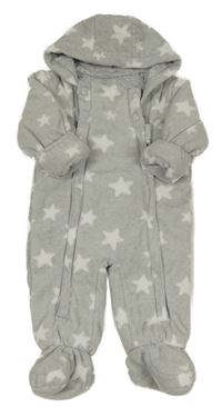 Šedo-bílá fleecová zateplená kombinéza s hvězdami a kapucí M&S