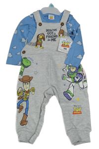 Nové - 2set - Šedé laclové tepláky + modré body s mráčky - Příběh hraček F&F