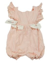 Nové - Svetloružová -biely kraťasový overal s volánikmi a mašľami