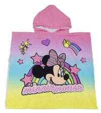 Ružovo-modro-žlté froté osuškové pončo s Minnie a kapucňou
