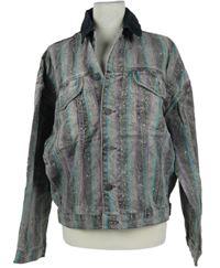 Pánská šedo-fialovo-tyrkysová riflová bunda Asos 