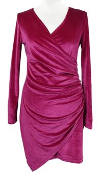 Dámské fuchsiové sametové šaty s řasením Shein 