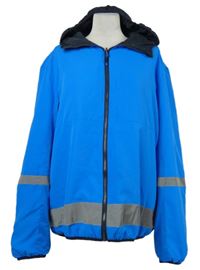 Pánská safírová šusťáková zateplená bunda s reflexními pruhy a kapucí Crivit 