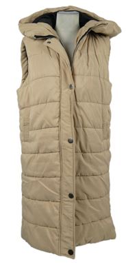 Dámská béžová šusťáková zateplená maxi vesta s kapucí Gerard 