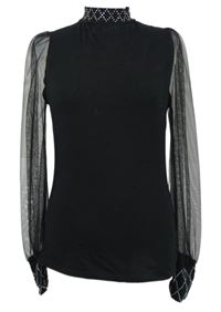 Dámská černá halenka s tylovými rukávy a kamínky River Island 