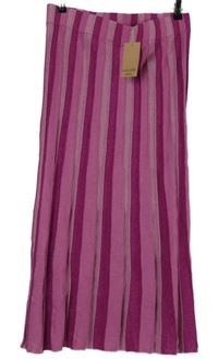 Nové - Dámská růžovo-tmavorůžová pruhovaná svetrová plisovaná midi sukně Dunnes 