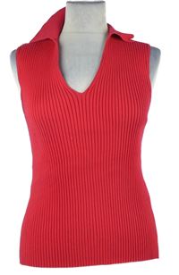 Dámský tmavorůžový žebrovaný pletený top s límečkem Reiss