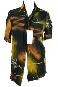 Nové - Pánská černo-oranžovo-zelená vzorovaná halenka 