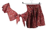 2set - Dámská červená kytičkovaná crop halenka na zavazování + sukně